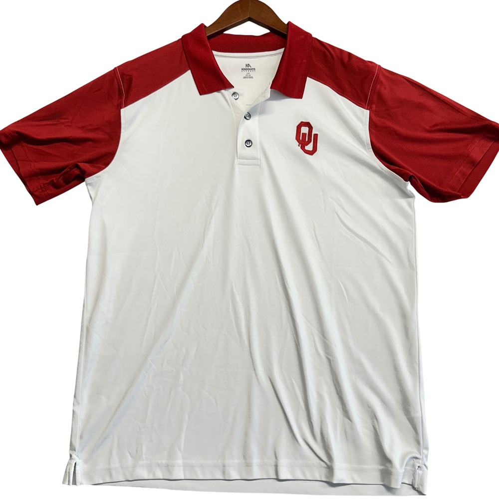 Knights Apparel Oklahoma Sooners Polo Shirt Mens Large White Crimson OU Logo